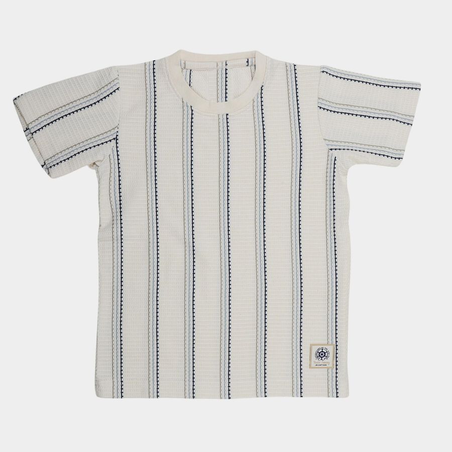 Boys Off-White Round Neck Casual T-Shirt, Off White, large