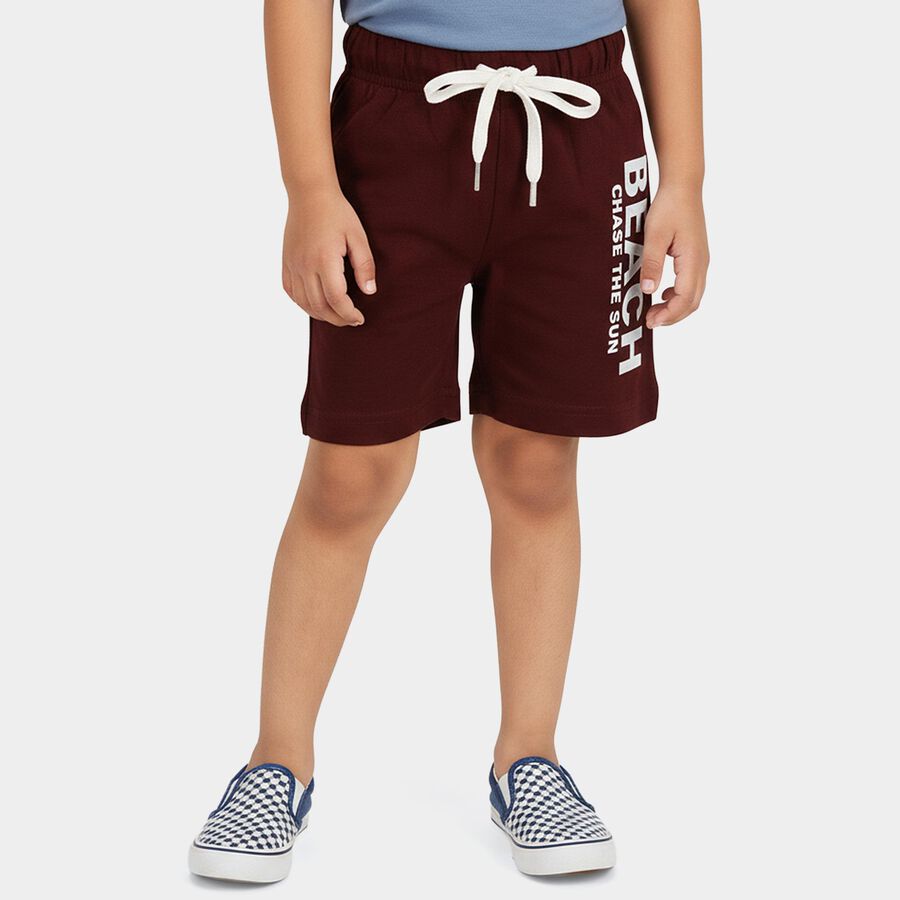 Boys' Maroon Regular Fit Printed Bermuda Shorts, Maroon, large