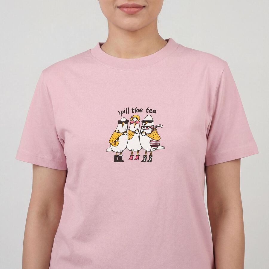 Women's Lilac Round Neck Casual Graphic Print T-Shirt, Lilac, large