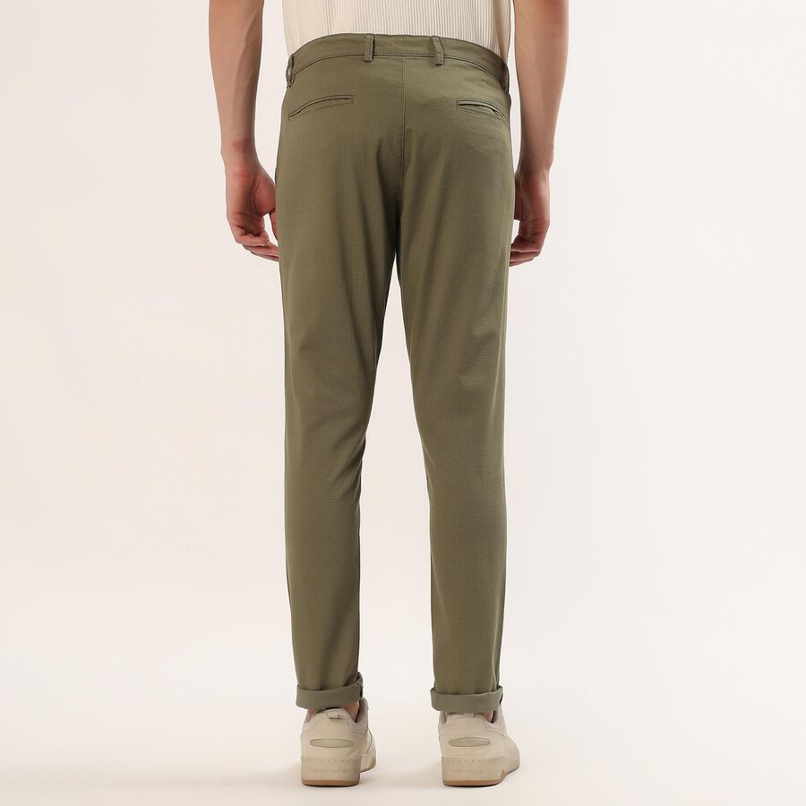 Men's Green Slim Fit Flat-Front Casual Trousers, Light Green, large