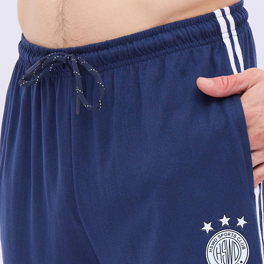 Men's Deep Navy Blue Slim Fit Solid Track Pants, Dark Blue, large image number null