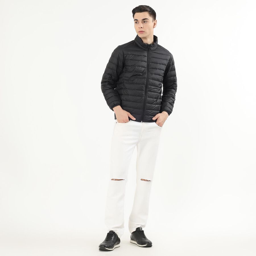 Men's Jet Black High Neck Casual Puffer Jacket, Black, large image number null
