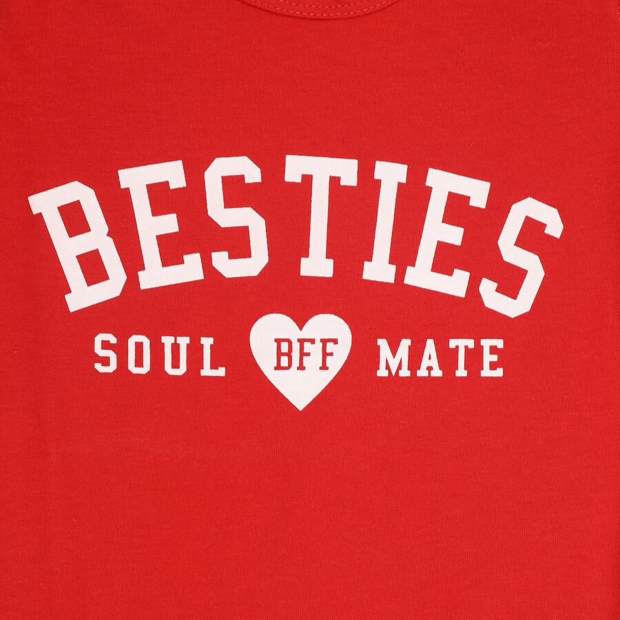 Girls Bright Cherry Red Cotton Blend Crew Neck Short Sleeve T-Shirt, Red, large image number null