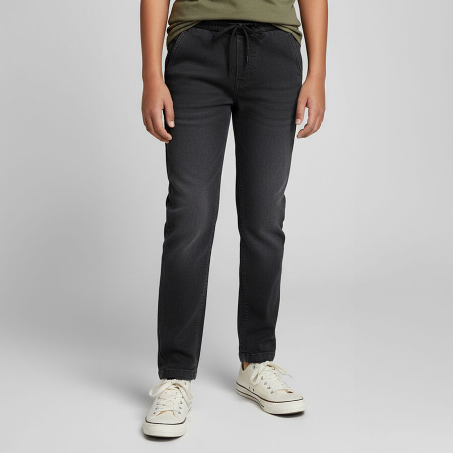 Boys' Charcoal Black Regular Fit Jogger Jeans, हल्का ग्रे, large image number null