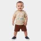 Infants' Beige 100% Cotton Crew Neck Graphic Print Baba Suit, Beige, small