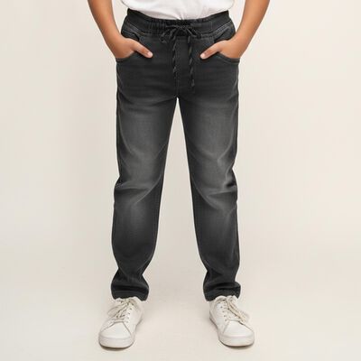 Boys' Charcoal Black Regular Fit Elasticated Jeans