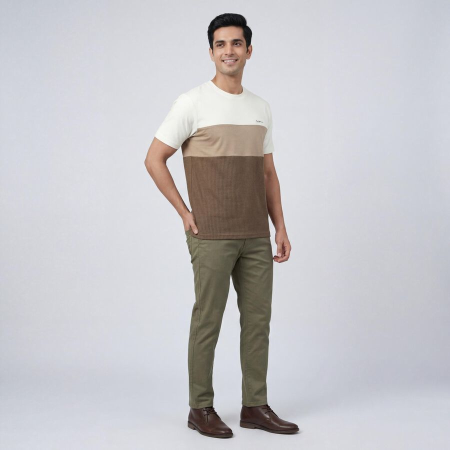Men's Brown Cotton Round Neck Casual T-Shirt, भूरा, large