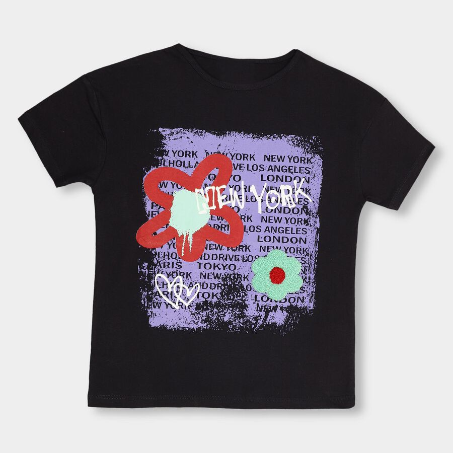Girls' 100% Cotton T-Shirt, काला, large image number null