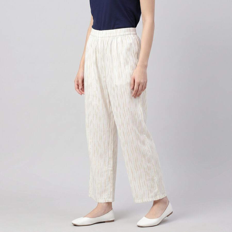 Women's Cream Regular Fit Printed Palazzos, Off White, large
