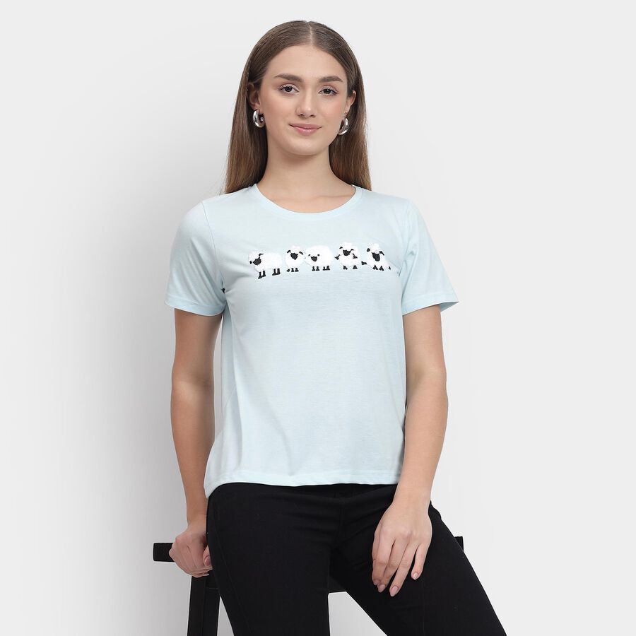 Ladies' Round Neck T-Shirt , नीला, large image number null
