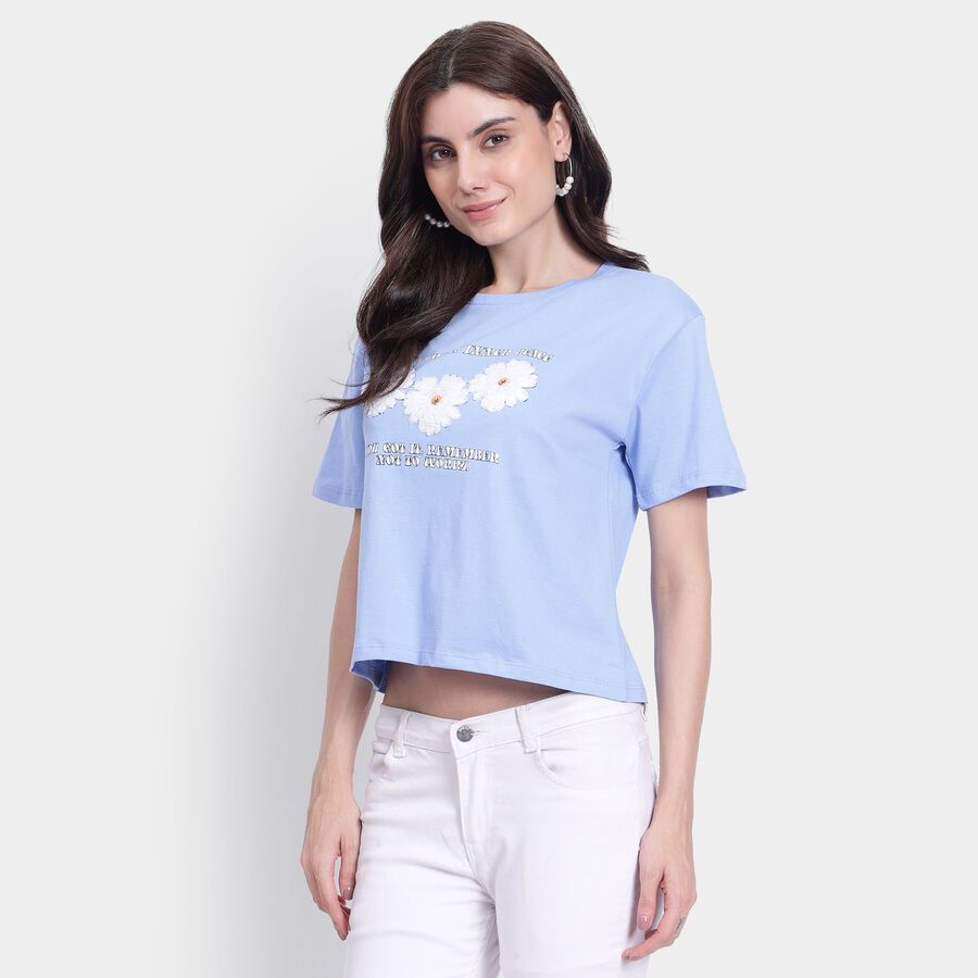 Ladies' 100% Cotton Crop  Top, हल्का नीला, large image number null