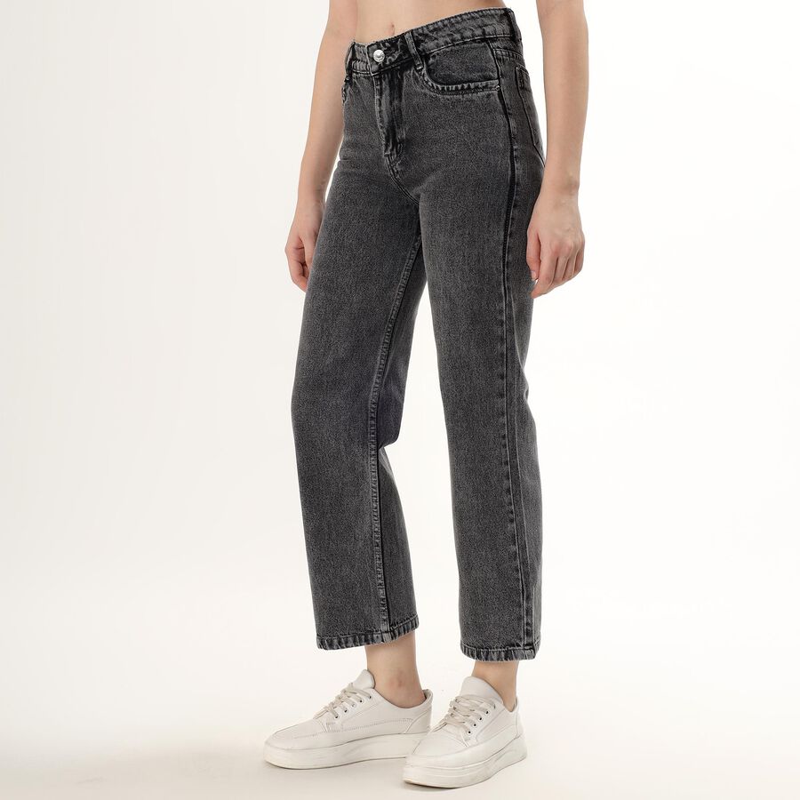 Women's Washed Charcoal Black Wide-Leg High-Rise Jeans, Dark Grey, large image number null