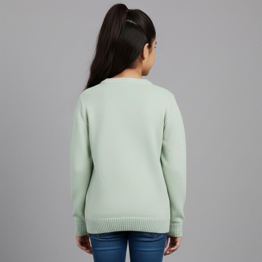 Girls' Light Mint Green Crew Neck Knit Pullover, Light Green, large image number null