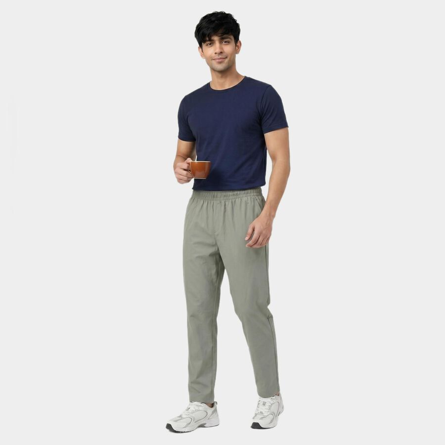 Men's Grey Slim Fit Solid Track Pants, Light Grey, large