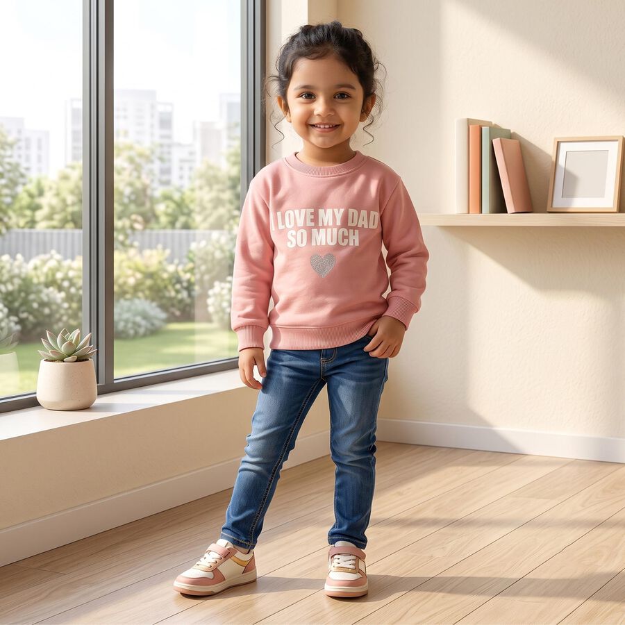 Girls' Pink Crew Neck Pullover Sweatshirt, Light Pink, large