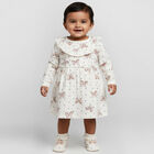 Girls' Soft Ivory White Bow Print Long Sleeve Frock, ऑफ व्हाइट, small image number null