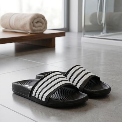 Men's Black Striped Slip-On Sliders