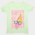 Girls Mint Green Cotton Round Neck Regular T-Shirt, Light Green, small