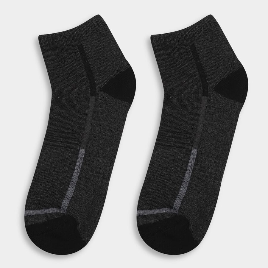 Men's Charcoal Black and Gray Regular Fit Ankle-Length Stripe Socks Pack of 3, Melange Light Grey, large