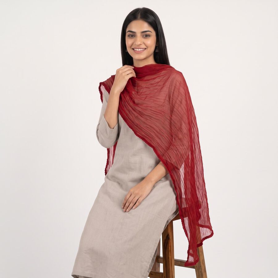 Women's Maroon Solid Dupatta, मरून, large
