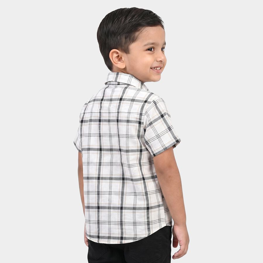 Boys White Cotton Short Sleeves Collared Regular Fit Shirt, White, large