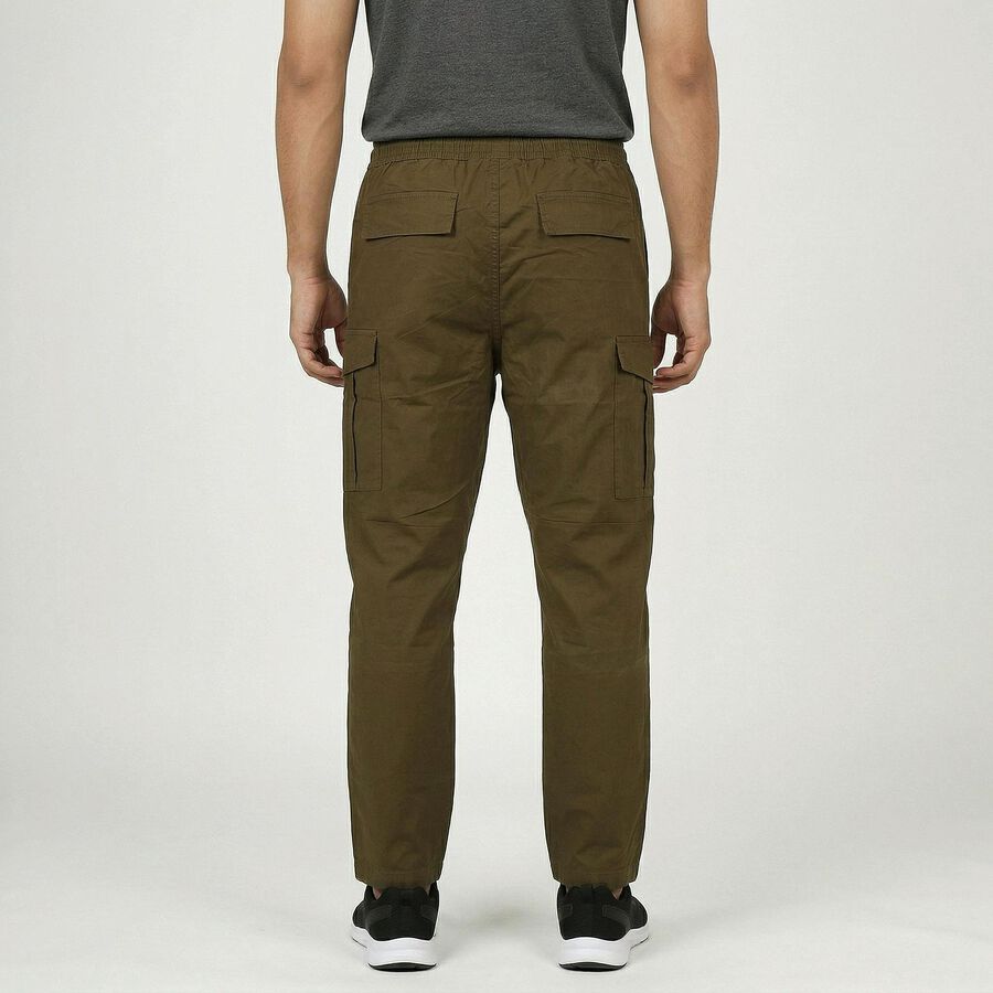 Men's Olive Green Slim Fit Casual Trousers, Olive, large