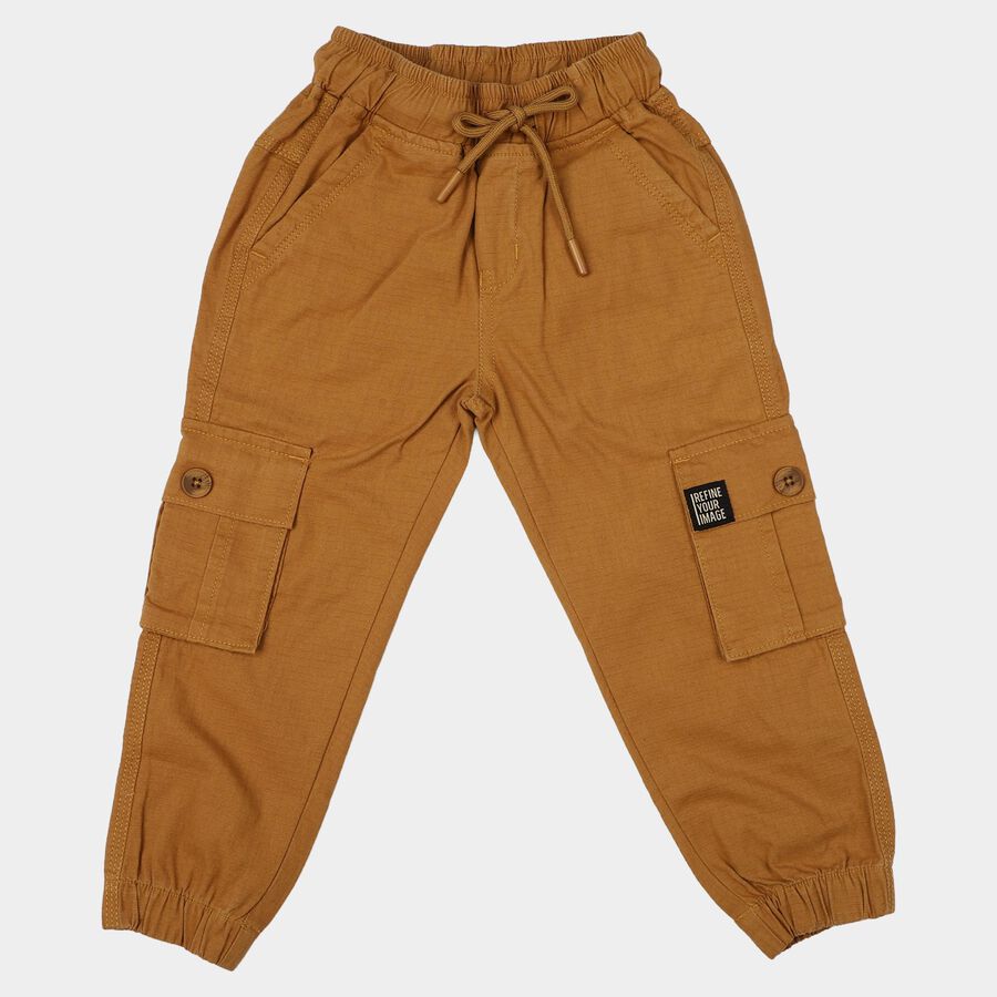 Boys' Tan Regular Fit Cargo Trousers, Khaki, large