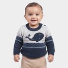 Infants' Navy Blue Crew Neck Knitted Pullover, मध्यम नीला, small