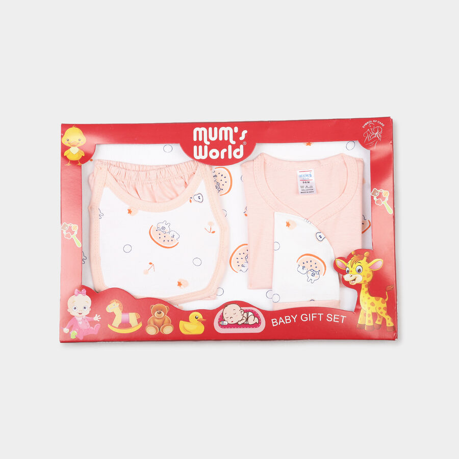 Infants Cotton Printed Baby Gift Set, Peach, large image number null