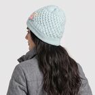 Women's Mint Green Floral Applique Beanie Cap, हल्का हरा, small