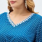 Women's Deep Peacock Blue V-Neck Embroidered Kurti, गहरा नीला, small image number null