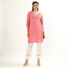 Women's Pink Notch Neck Printed Kurta, Pink, small