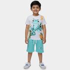 Boys' White Cotton Round Neck Cartoon Print Baba Suit, White, small