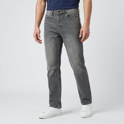 Men's Grey Straight Fit Washed Jeans