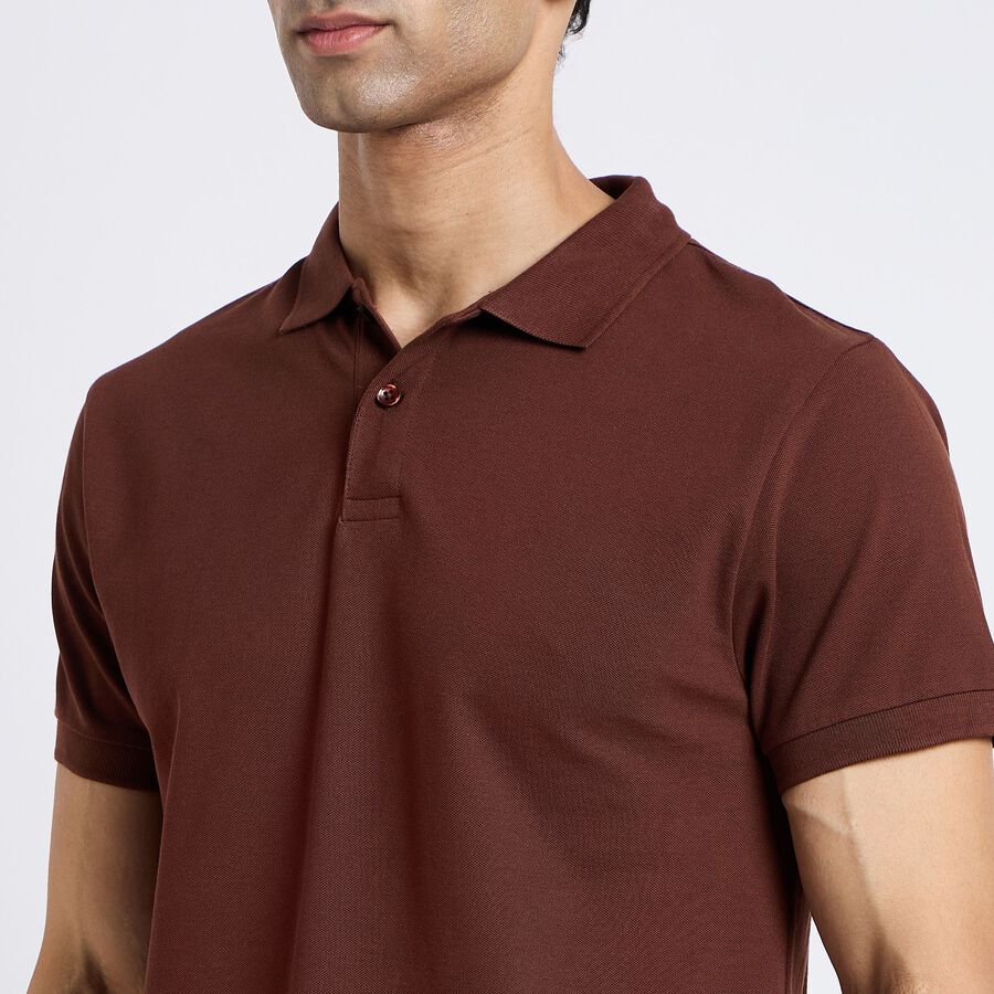 Men's Collared Half Sleeves T-Shirt, भूरा, large image number null