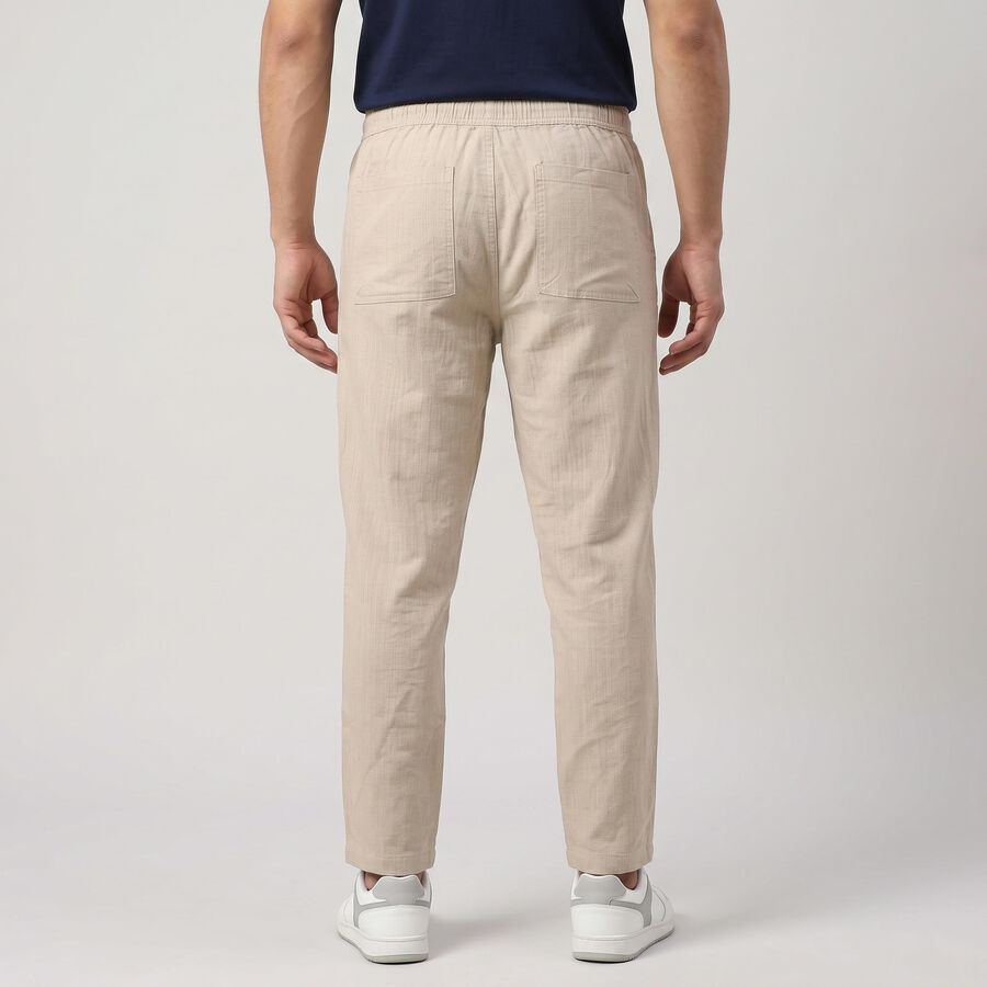 Men's Grey Slim Fit Drawstring Casual Trousers, हल्का ग्रे, large