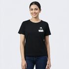 Women's Black Round Neck Casual T-Shirt, Black, small
