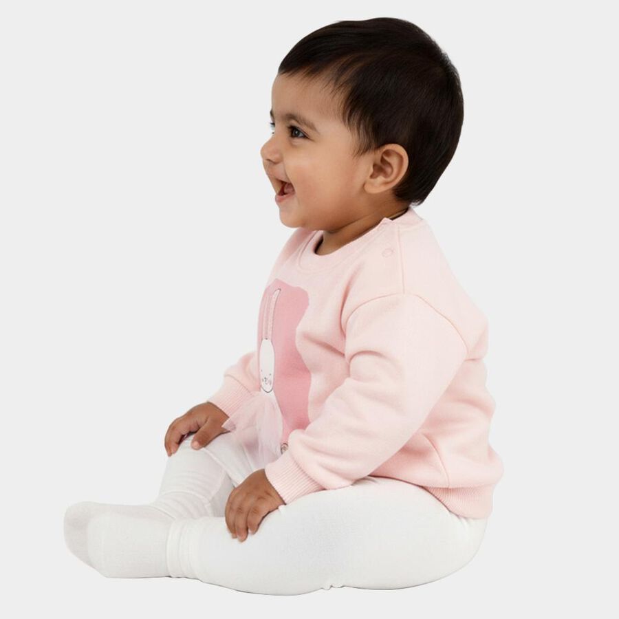 Infants Light Pink Cotton Crew Neck Casual Sweatshirt, हल्का गुलाबी, large image number null