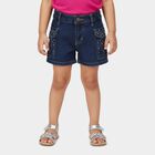 Girls' Blue Rhinestone Embellished Denim Shorts, Dark Blue, small