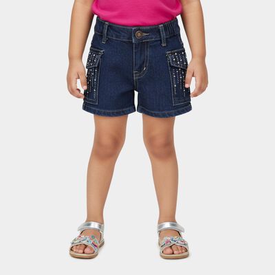 Girls' Blue Rhinestone Embellished Denim Shorts