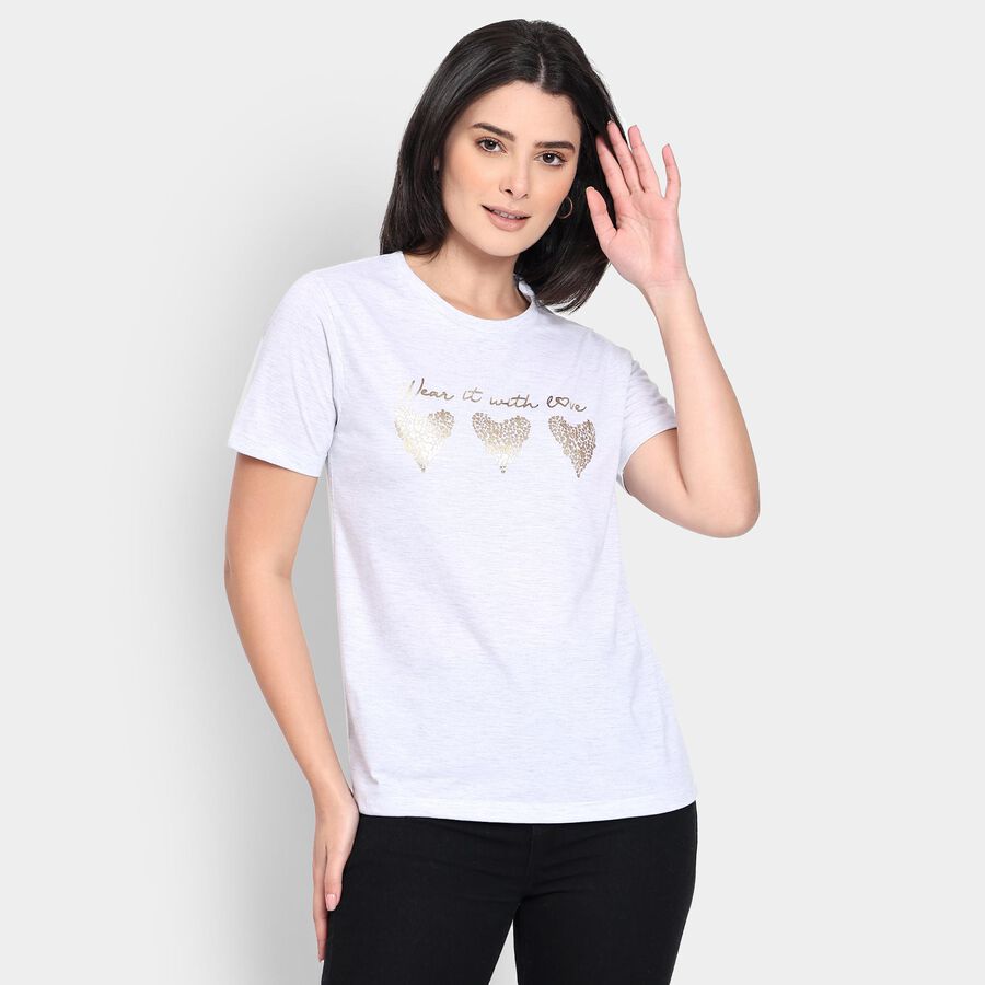 Ladies' Round Neck T-Shirt, एक्रू मिश्रित, large