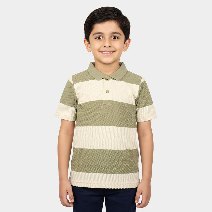 Boys Green Round Neck Casual Boys T-Shirt, हल्का हरा, large