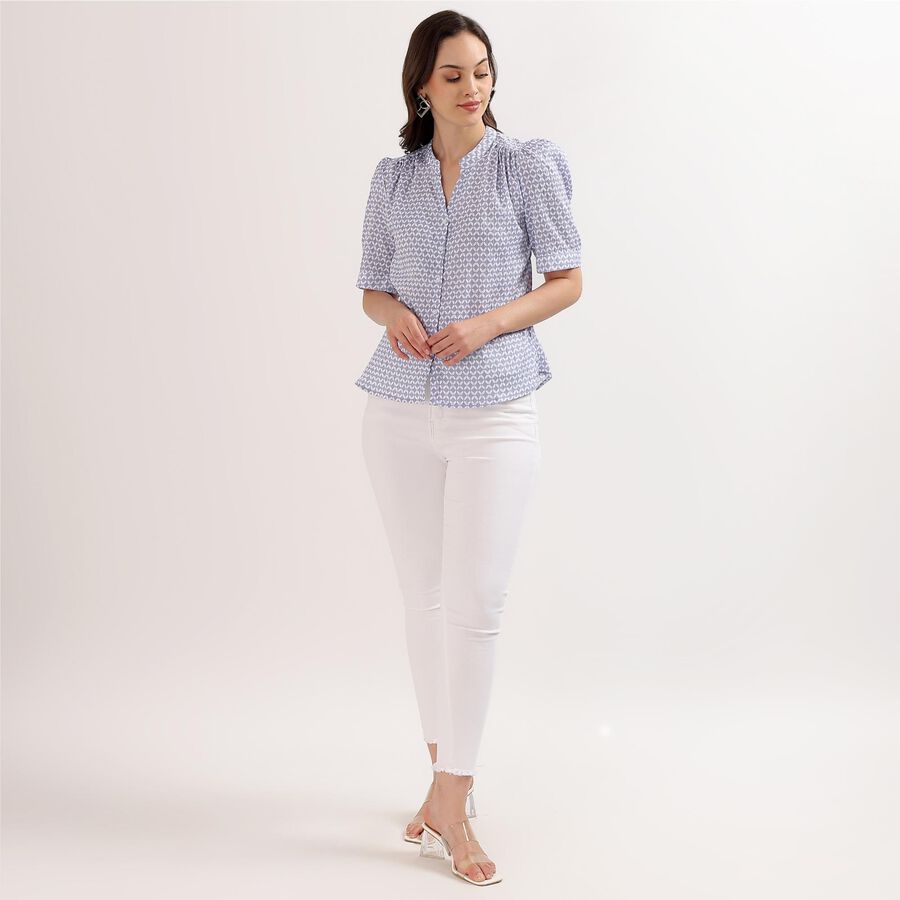 Lucky Charm Light Blue Printed Puff Sleeve Ladies' Shirt Vishal - Main Image