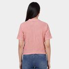 Women's Pink Round Neck Puff Sleeve Textured Top, Pink, small
