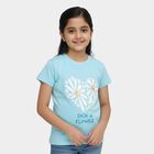 Girls' Aqua Round Neck Graphic Printed T-Shirt, एक्वा, small