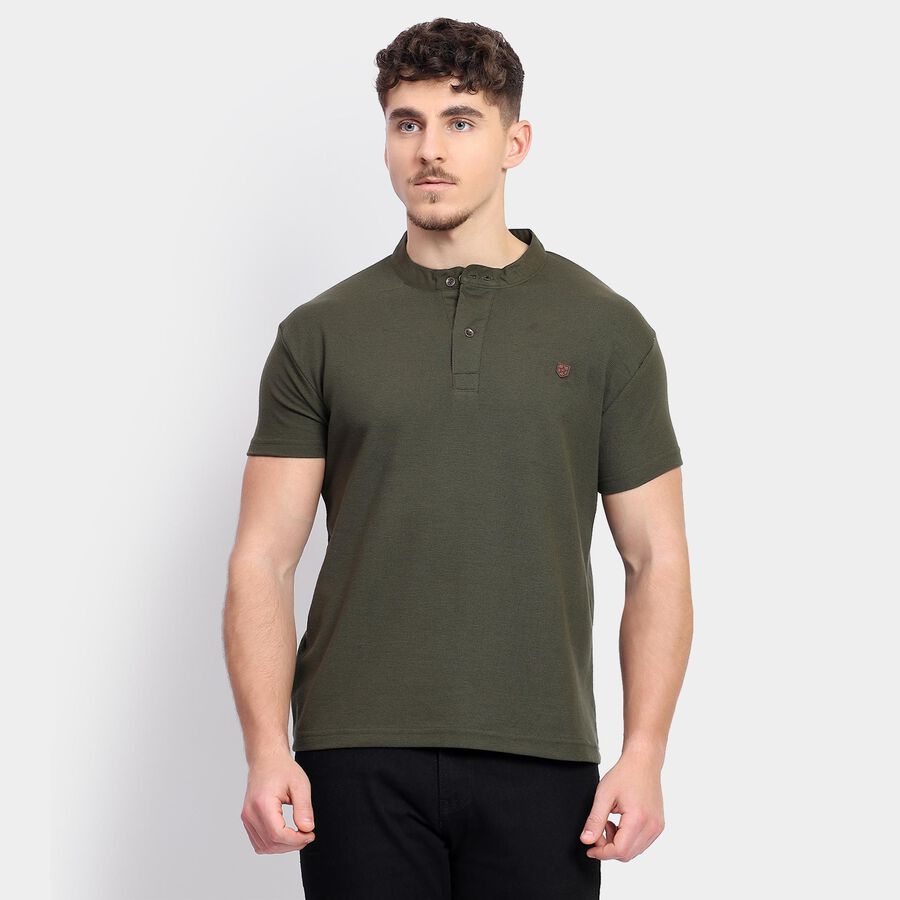 Men's Collared Half Sleeves T-Shirt, Olive, large
