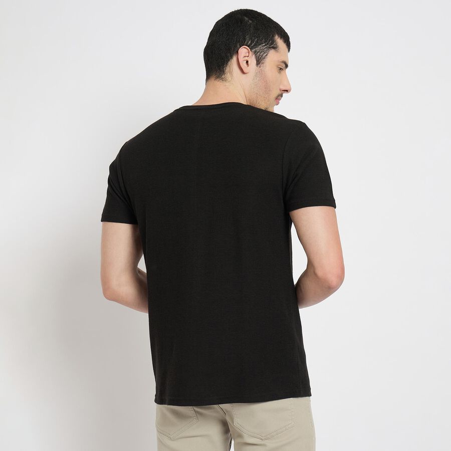Men's Round Neck Half Sleeves T-Shirt , Black, large