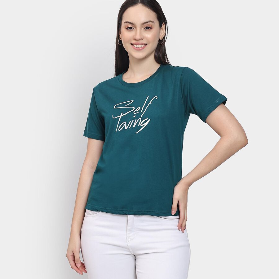 Ladies' Round Neck T-Shirt , गहरा हरा, large
