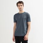 Men's Muted Steel Blue Crew Neck Slim Fit T-Shirt, Mid Blue, small image number null