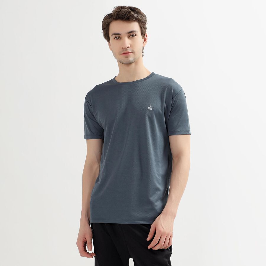 Men's Muted Steel Blue Crew Neck Slim Fit T-Shirt, Mid Blue, large image number null